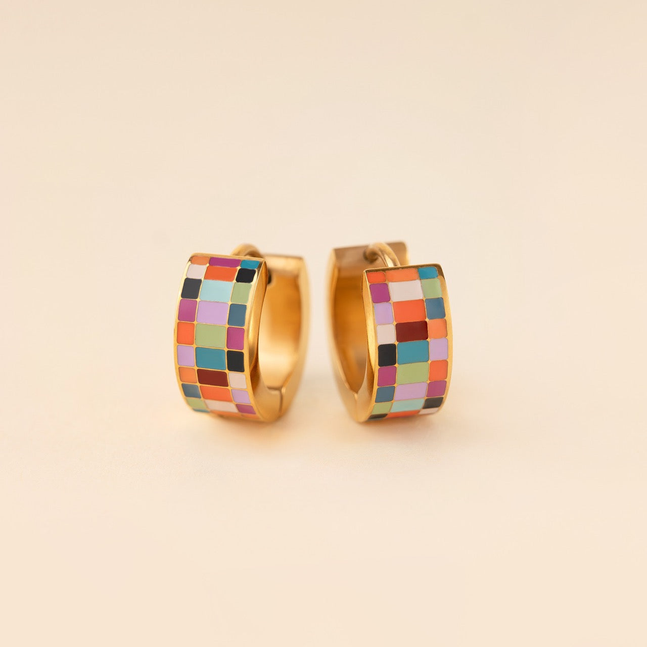 Checkered Super Chunky Huggie Hoop Earrings