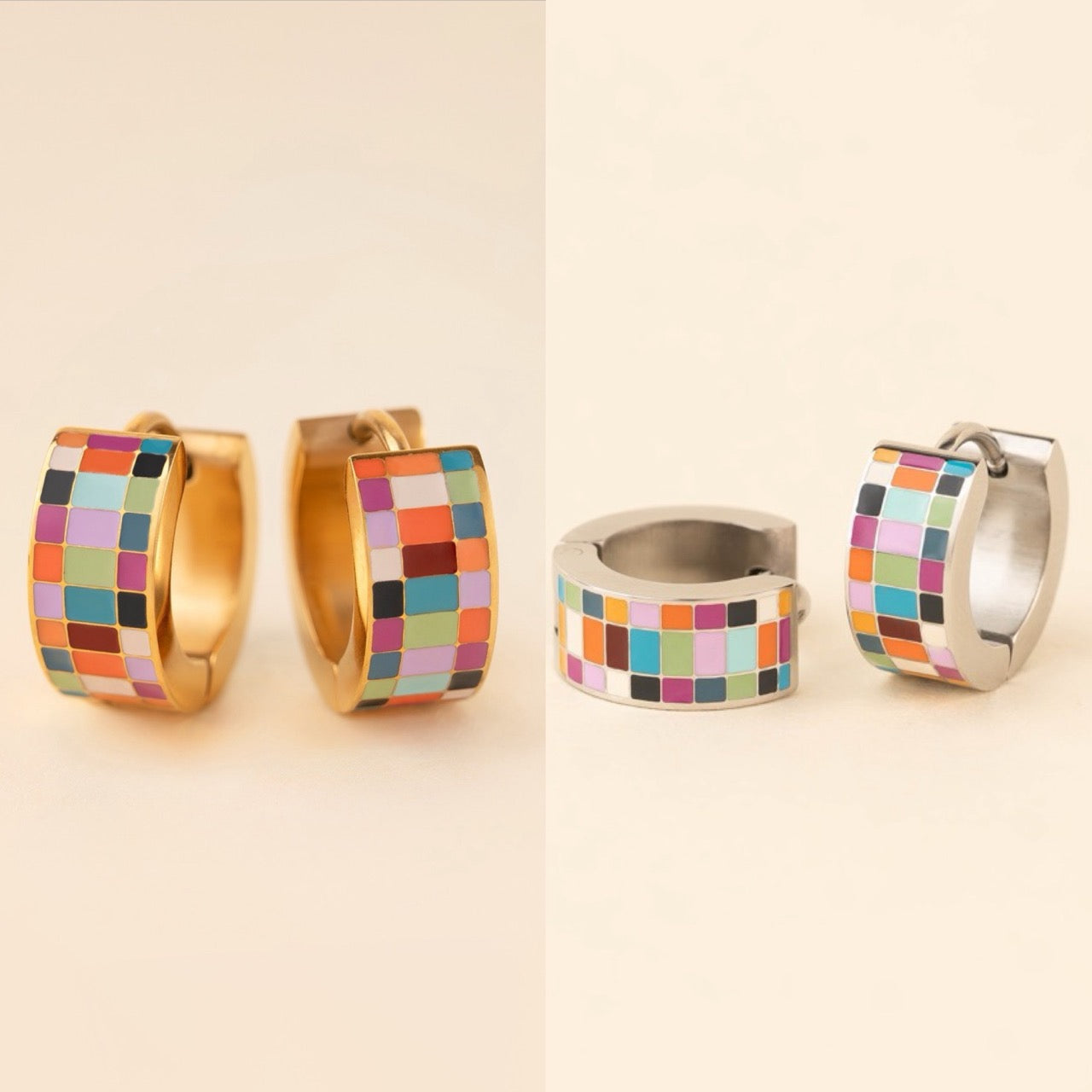 Checkered Super Chunky Huggie Hoop Earrings