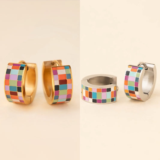 Checkered Super Chunky Huggie Hoop Earrings